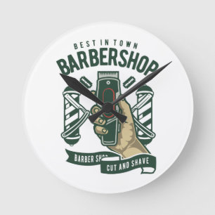 Bestes Vintages Barbershop-Logo Runde Wanduhr