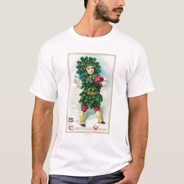 Bestes Weihnachten wünscht Mann im immergrünen T-Shirt (Vorderseite)