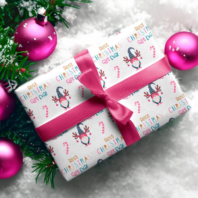 Bestes Weihnachtsgeschenk Eva! Funny & Bright Gnom Geschenkpapier (Best Christmas Gift Eva! Funny & Bright Gnome Wrapping Paper)