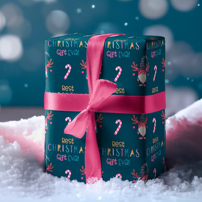 Bestes Weihnachtsgeschenk Eva! Funny & Bright Gnom Geschenkpapier (Best Christmas Gift Eva! Funny & Bright Gnome Wrapping Paper)