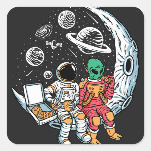 Bestfriends Alien und Astronaut Quadratischer Aufkleber