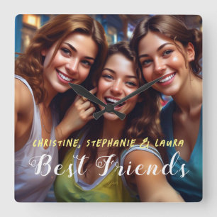 Bestfriends Selfie Quadratische Wanduhr