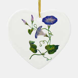 Bestickte Blaue Trichterwinden Keramik Ornament