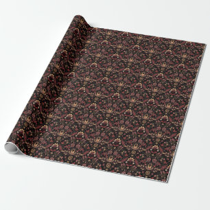 bestickte Blume, dunkle Vintage Eleganz Geschenkpapier