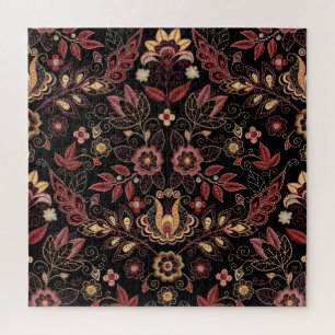 bestickte Blume, dunkle Vintage Eleganz Puzzle