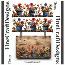 bestickte Blume in Pots Decoupage L und R 018