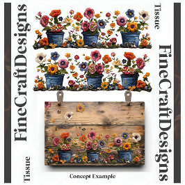 bestickte Blume in Pots Decoupage L und R 018 Seidenpapier