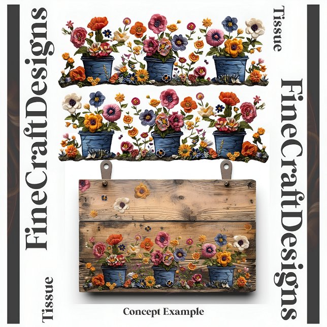 bestickte Blume in Pots Decoupage L und R 018 Seidenpapier (Von Creator hochgeladen)