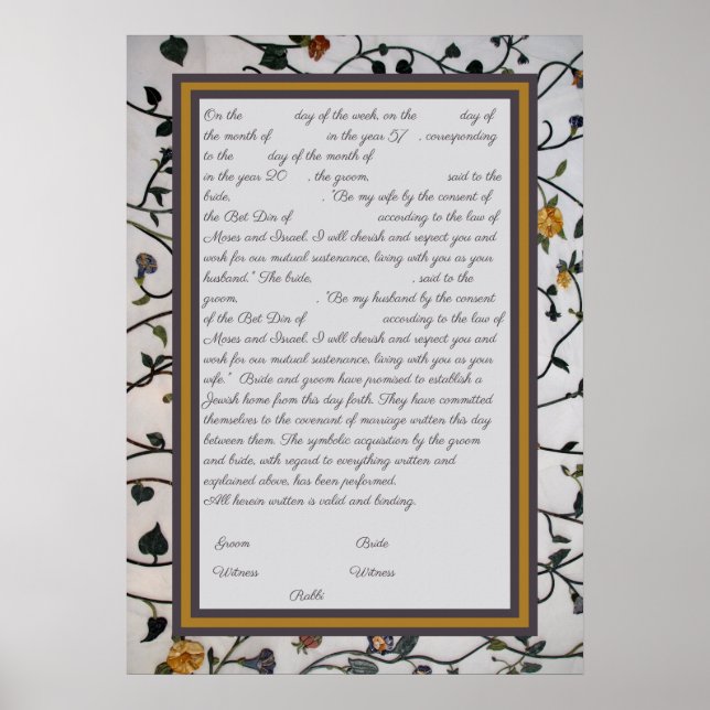 bestickte Blume Ketubah - Reform Kanadischer Text Poster (Vorne)