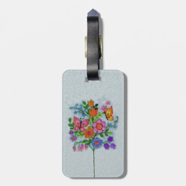 bestickte Blume Schmetterlinge Gepäckanhänger (Rückseite vertikal)