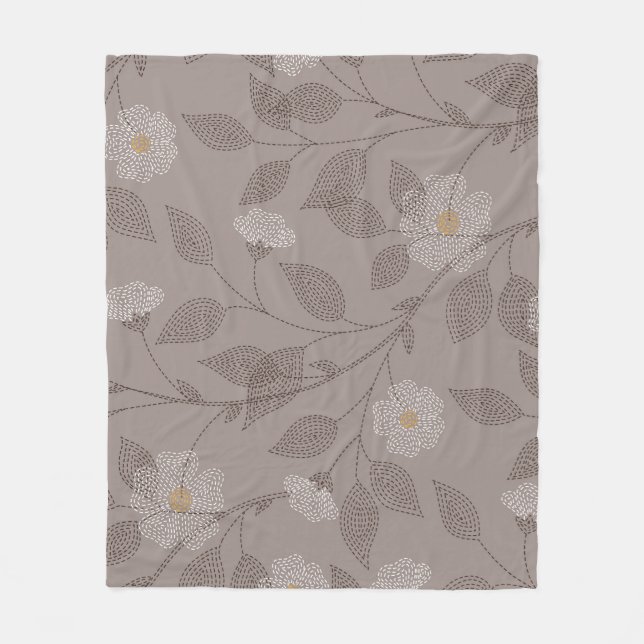 bestickte Blume und Blätter, nahtloses Design. Fleecedecke (Vorderseite)