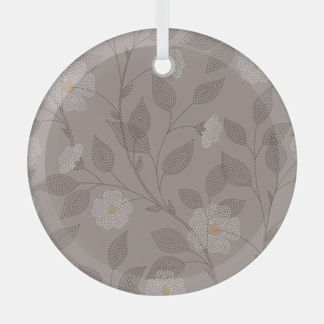 bestickte Blume und Blätter, nahtloses Design. Ornament Aus Glas (Vorderseite)