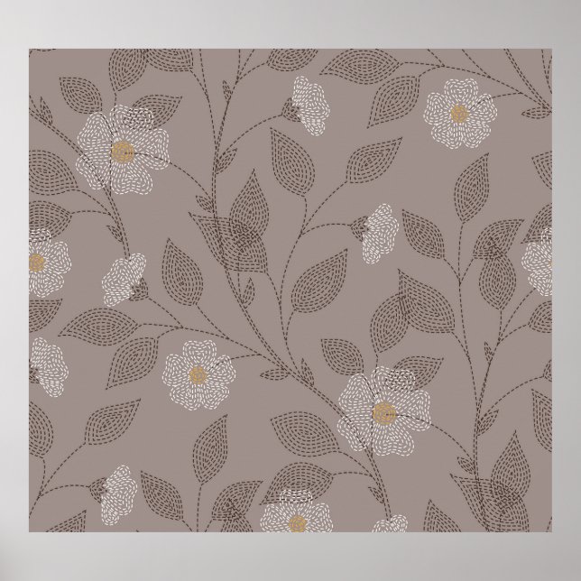 bestickte Blume und Blätter, nahtloses Design. Poster (Vorne)