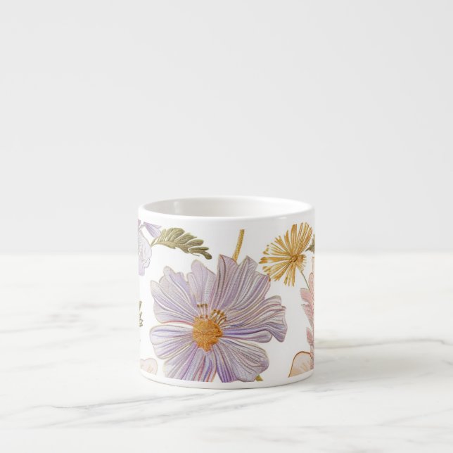 Bestickte Blumen Espressotasse (Vorderseite)