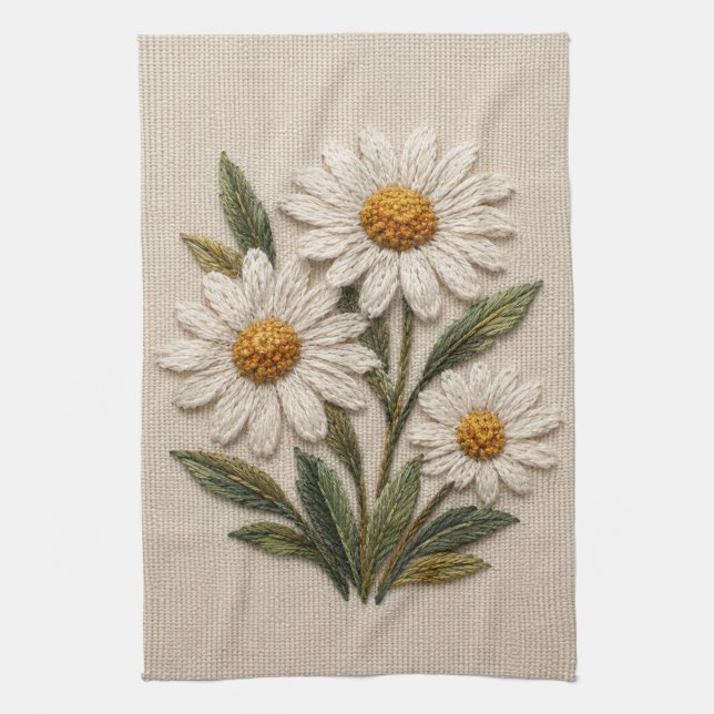 Bestickte Daisy-Blüte Geschirrtuch (Vertikal)
