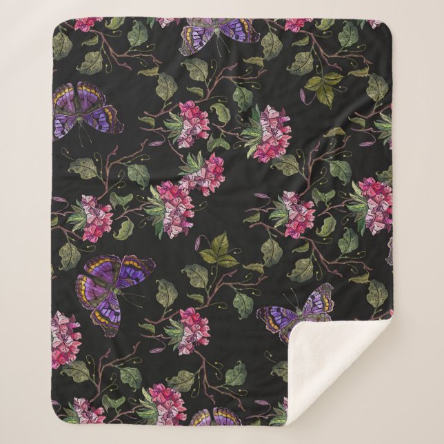 bestickte Datura-Blume: Botanische Kunst Sherpadecke (Vorderseite)