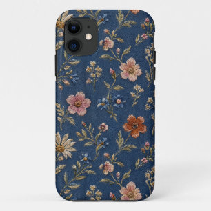 Bestickte einfache Wildblumen auf Jeanshintergrund Case-Mate iPhone Hülle