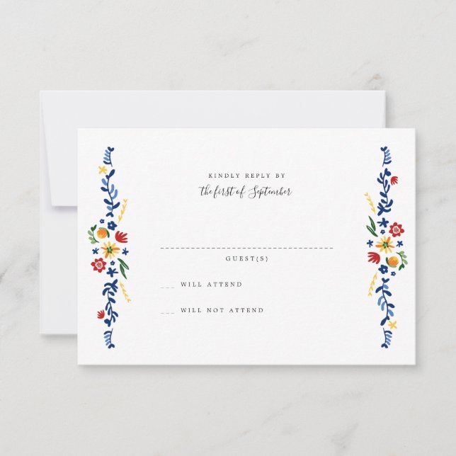 bestickte Florals Wedding RSVP Cards (Vorderseite)