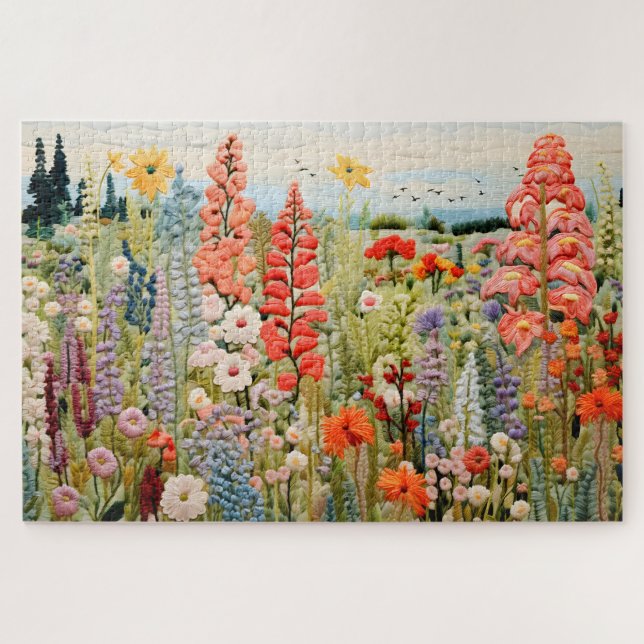 bestickte Frühlingsauger Wildblumen Jigsaw Puzzle (Horizontal)