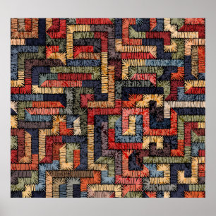 bestickte geometrische, ethnische Textur Poster