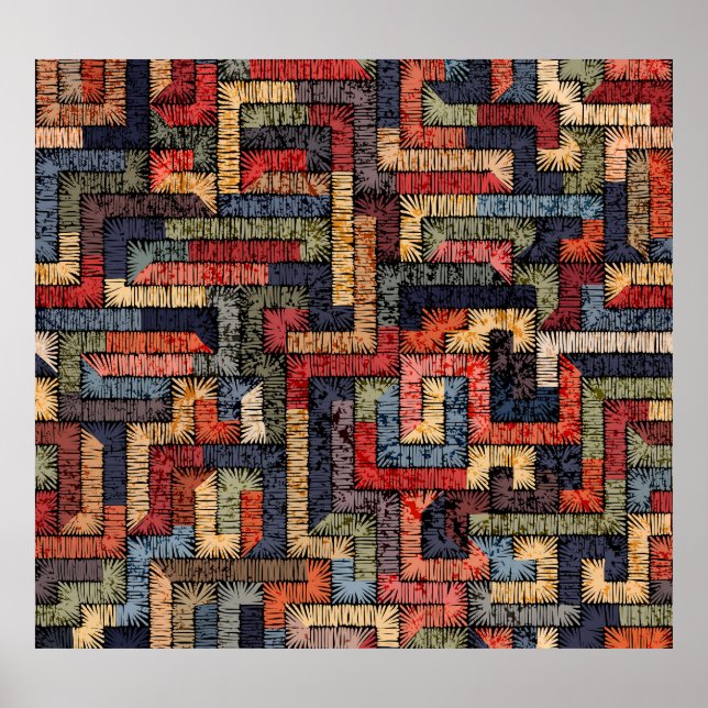bestickte geometrische, ethnische Textur Poster (Vorne)