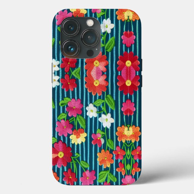 bestickte gesteppte Blume von CallisC-Wurzelpille Case-Mate iPhone Hülle (Rückseite)