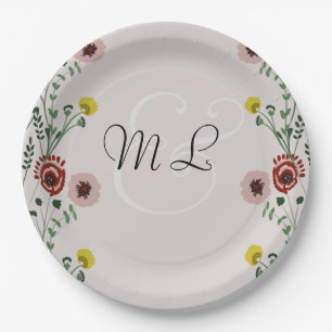 Bestickte Hochzeit Vintage Floral Greenery Botany Pappteller