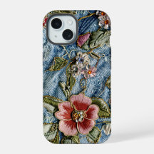 Bestickte Juwel Blumen Denim Textur