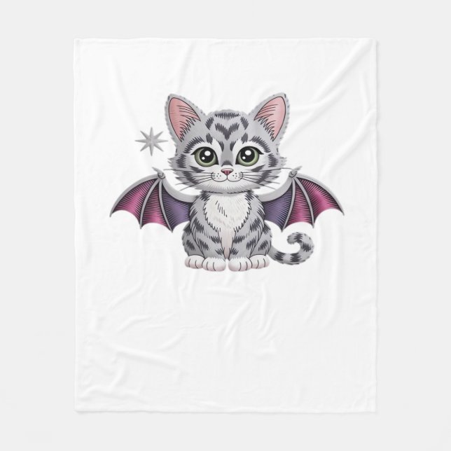 bestickte Katzenfledermaus Klassischer T - Shirt Fleecedecke (Vorderseite)