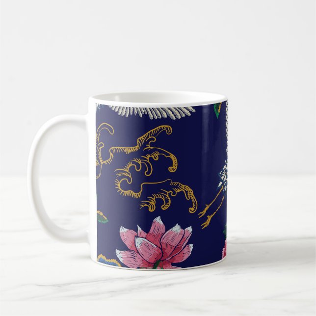 bestickte Krane und Blume, Vintag nahtlos p Kaffeetasse (Links)