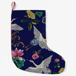 bestickte Krane und Blume, Vintag nahtlos p Kleiner Weihnachtsstrumpf