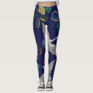 bestickte Krane und Blume, Vintag nahtlos p Leggings