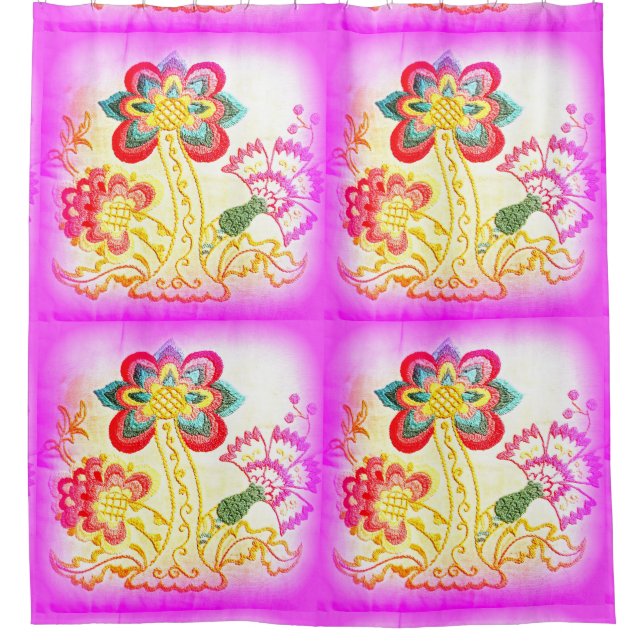 bestickte Palmen rosa Duschvorhang (Vorderseite)