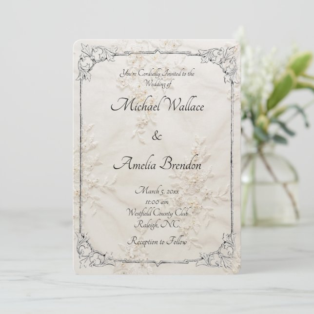 Bestickte Spitze Hochzeit Speichern Sie die Datums Save The Date (Stehend Vorderseite)