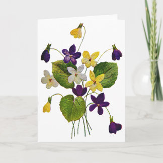 bestickte weiße, gelbe und Lila Violetten Karte