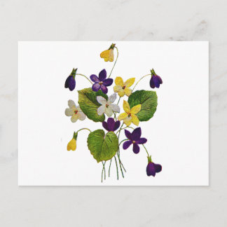 bestickte weiße, gelbe und Lila Violetten Postkarte