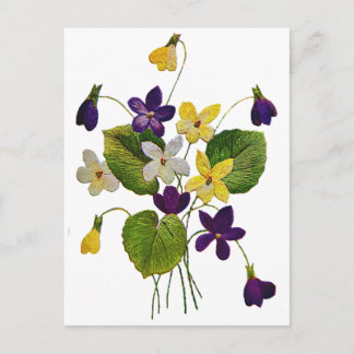 bestickte weiße, gelbe und Lila Violetten Postkarte