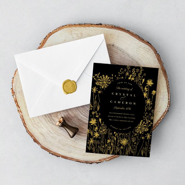 bestickte Wildblume Floral Meadow Gold Folieneinladung (Von Creator hochgeladen)