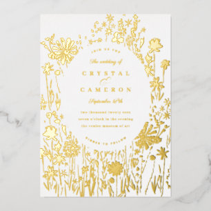 bestickte Wildblume Floral Meadow Gold Folieneinladung