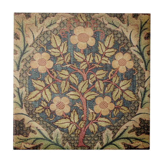 Bestickter Blumenbaum-Blatt-Rand Fliese (Vorderseite)