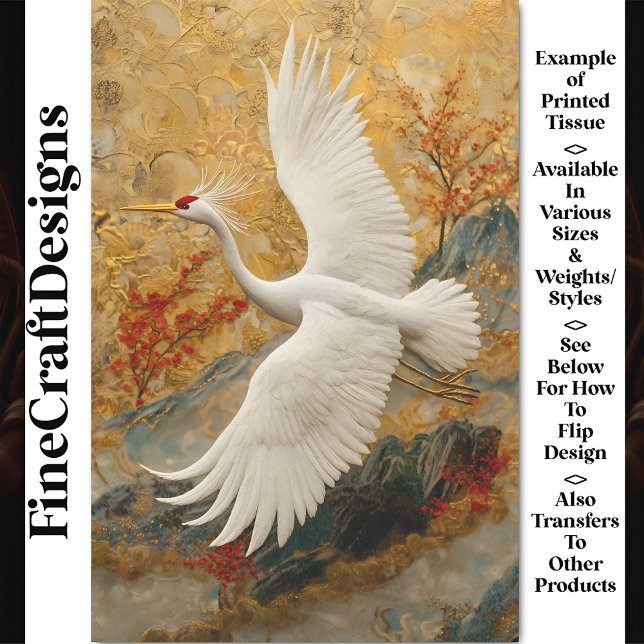 bestickter Kranich und Rote Blüten BW5 Decoupage Seidenpapier (Von Creator hochgeladen)