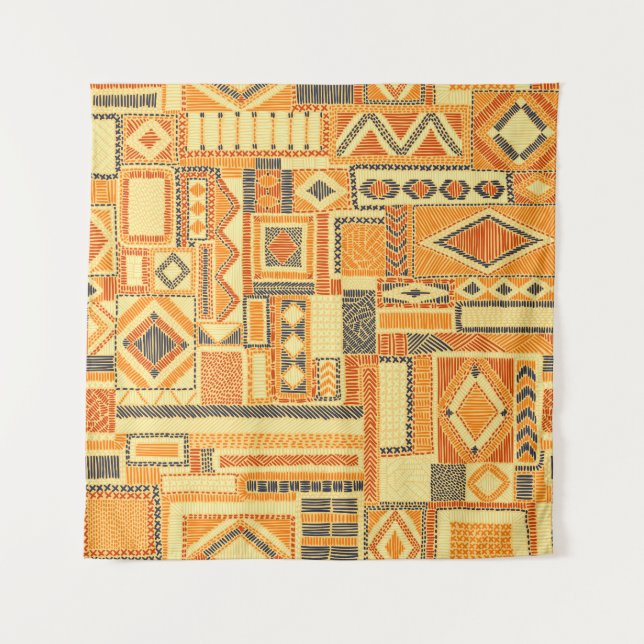 Besticktes Bohemian-Patchwork-Nahtloses Muster Wandteppich (Vorderseite)