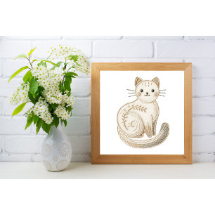 Besticktes Boho-Katzenposter Neutraler Minimalismu Poster