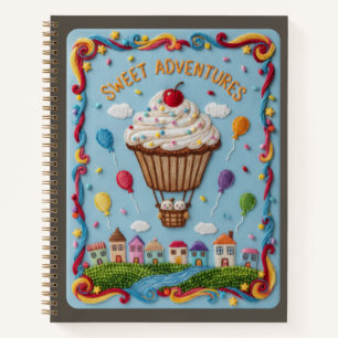 Besticktes Cupcake-Ballon- und Süßigkeiten-Dorf Notizbuch