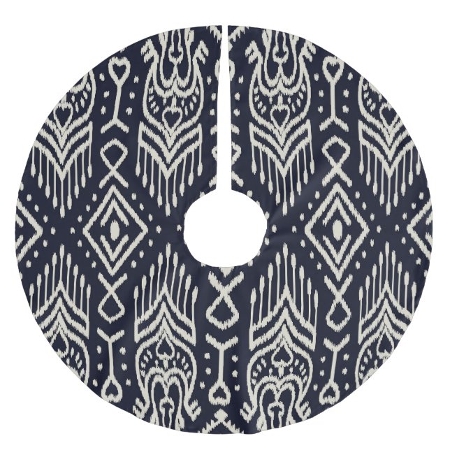 Besticktes Ikat-Gewebe: Ethnisches Eleganz. Polyester Weihnachtsbaumdecke (Vorderseite)