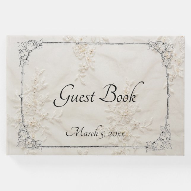 besticktes Lace Wedding Guest Book Gästebuch (Vorderseite)