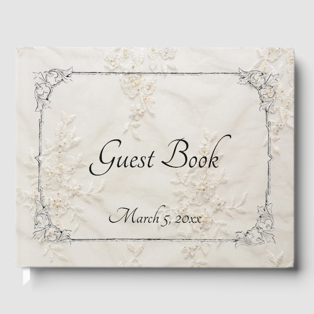 besticktes Lace Wedding Guest Book Gästebuch (Vorderseite)