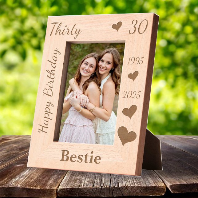 Bestie 30th Birthday Photo frame with name heart Geätzte Rahmen (Bestie 30th Birthday Photo frame with name heart Engraved Frames)