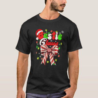 Bestie Claus Coquette Bow Candy Cane Santa Christm T-Shirt