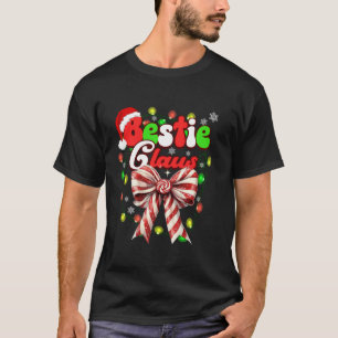 Bestie Claus Coquette Bow Candy Cane Santa Christm T-Shirt
